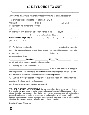 60 Day Eviction Notice To Quit Form Template