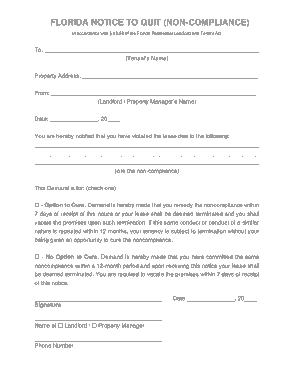 Florida Eviction Notice For Non Compliance Form Template