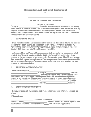 Colorado Last Will And Testament Form Template