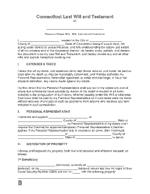 Connecticut Last Will And Testament Form Template