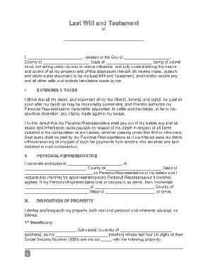 Last Will And Testament Form Template