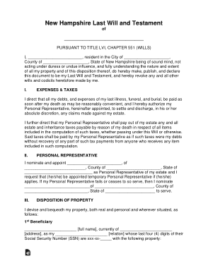 New Hampshire Last Will And Testament Form Template
