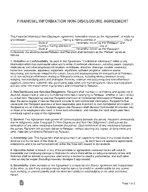 Financial Information Non Disclosure Agreement NDA Form Template