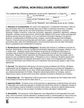 Unilateral 1 Way Non Disclosure Agreement NDA Form Template