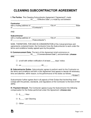 Cleaning Subcontractor Agreement Form Template