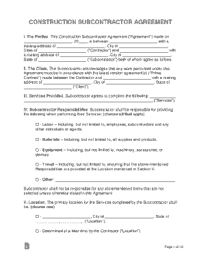 Free Download PDF Books, Construction Subcontractor Agreement Form Template