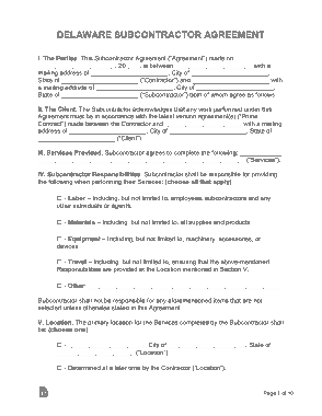 Delaware Subcontractor Agreement Form Template