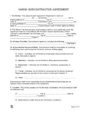 Hawaii Subcontractor Agreement Form Template