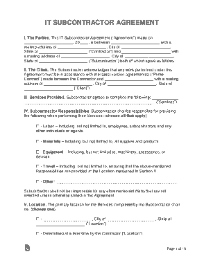 IT Subcontractor Agreement Form Template