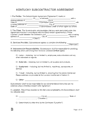 Kentucky Subcontractor Agreement Form Template