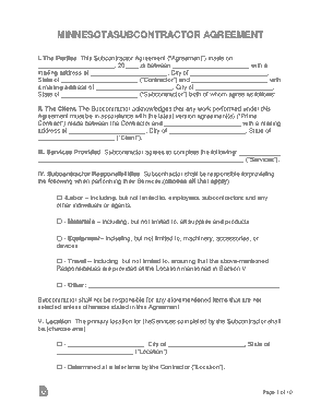Minnesota Subcontractor Agreement Form Template