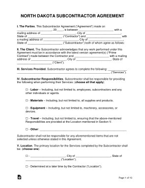Free Download PDF Books, North Dakota Subcontractor Agreement Form Template