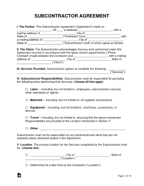 Subcontractor Agreement Form Template