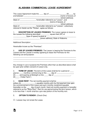 Alabama Commercial Lease Agreement Form Template