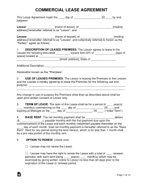 Commercial Lease Agreement Form Template