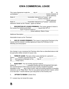 Iowa Commercial Lease Agreement Form Template