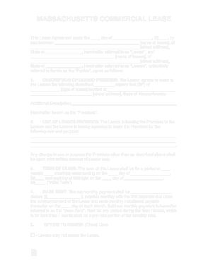 Massachusetts Commercial Lease Agreement Form Template