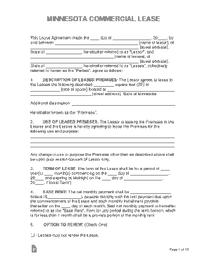 Minnesota Commercial Lease Agreement Form Template