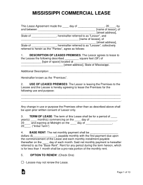Mississippi Commercial Lease Agreement Form Template