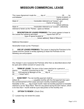Missouri Commercial Lease Agreement Form Template