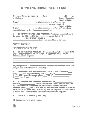 Montana Commercial Lease Agreement Form Template