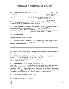 Virginia Commercial Lease Agreement Form Template