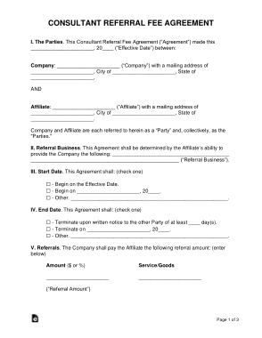 Consultant Referral Fee Agreement Form Template