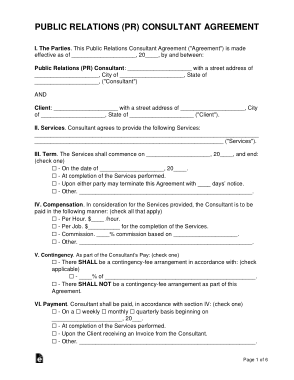Public Relations Consultant Agreement Form Template