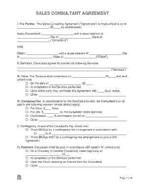 Sales Consultant Agreement Form Template