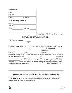Free Download PDF Books, Montana General Warranty Deed Form Template