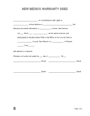New Mexico Warranty Deed Form Template