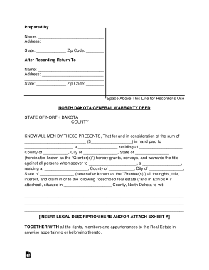 Free Download PDF Books, North Dakota General Warranty Deed Form Template