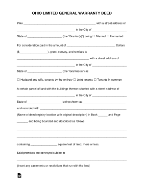 Ohio Limited Warranty Deed Form Template