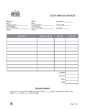 Free Download PDF Books, Auto Repair Invoice Form Template