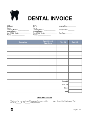 Dental Invoice Form Template