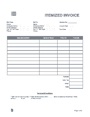 Itemized Invoice Form Template