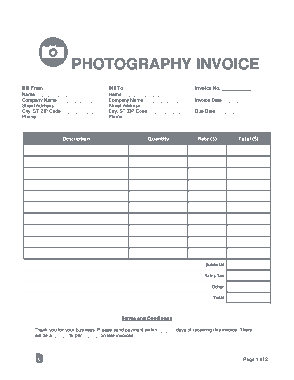 Free Download PDF Books, Photography Invoice Form Template