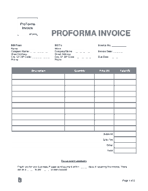 Proforma Invoice Form Template