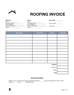Roofing Invoice Form Template