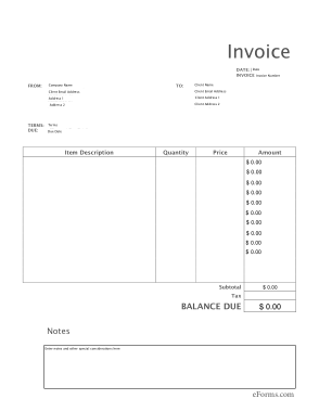 Sample Invoice Form Template