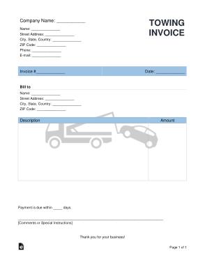 Towing Invoice Form Template