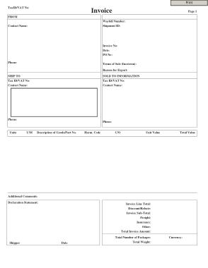 Ups International Commercial Invoice Template