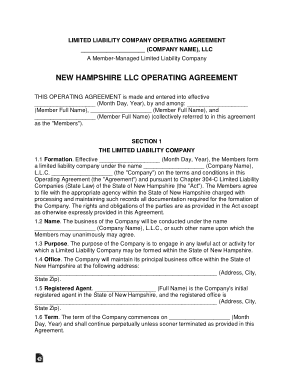 New Hampshire Multi Member LLC Operating Agreement Form Template