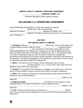 Oklahoma Multi Member LLC Operating Agreement Form Template