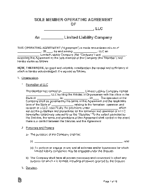 Free Download PDF Books, Single Member LLC Operating Agreement Form Template