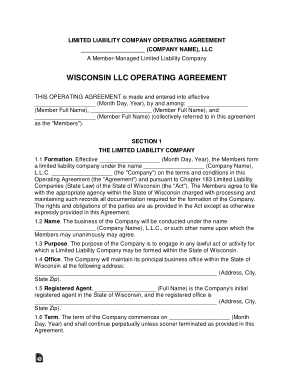 Wisconsin Multi Member LLC Operating Agreement Form Template
