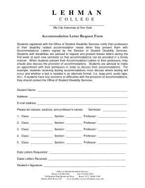 Accommodation Letter Request Form Template