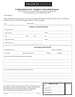 Confirmation Letter Employer Internship Request Template