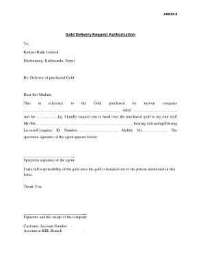Delivery Request Authorization Letter Format Template