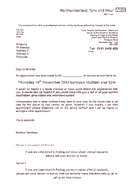 NHS Trust Appointment Request Letter Template